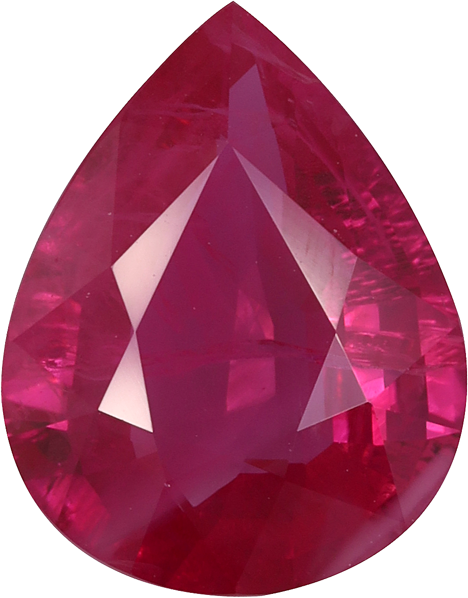 Pear cut burma ruby, 11.4 by 8.9 mm, shown at actual size