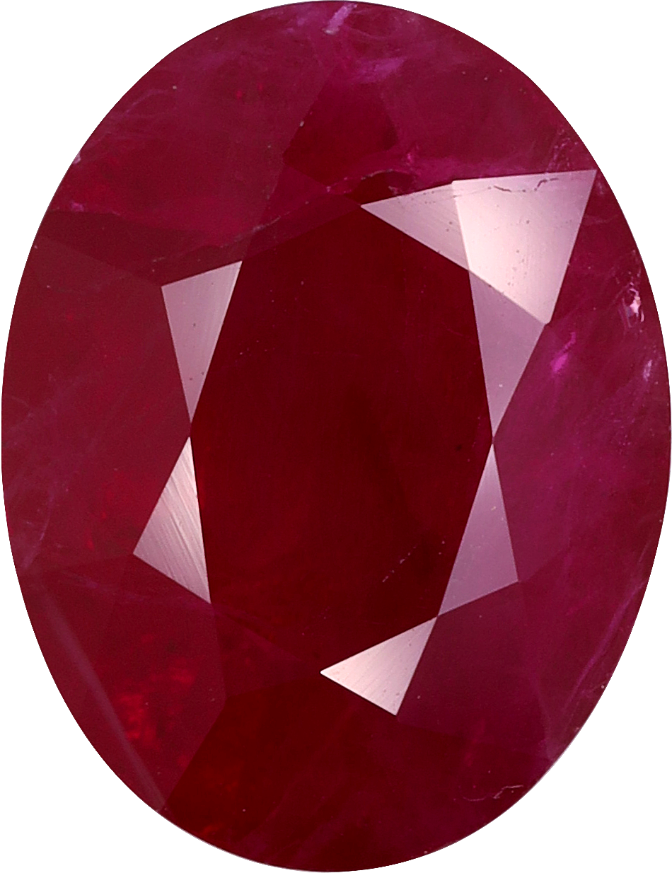 Oval cut burma ruby, 11.78 by 9.08 mm, shown at actual size