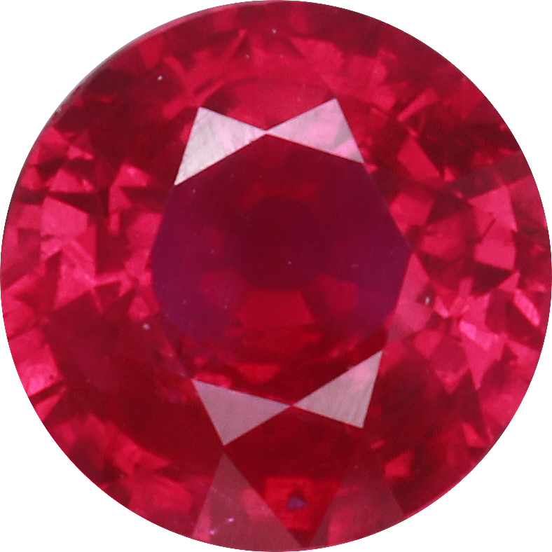 Round cut burma ruby, 5.76 by 5.39 mm, shown at actual size