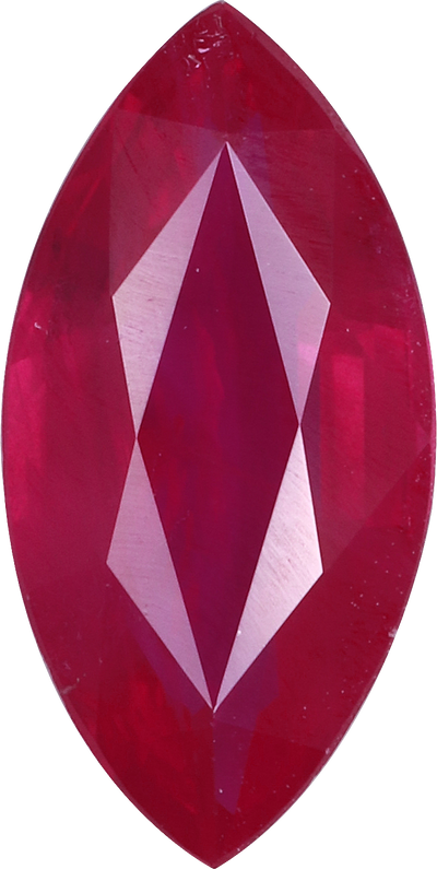 Marquise cut burma ruby, 10.4 by 5.22 mm, shown at actual size