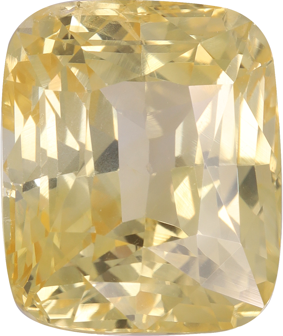 Cushion cut yellow sapphire, 11.04 by 9.28 mm, shown at actual size