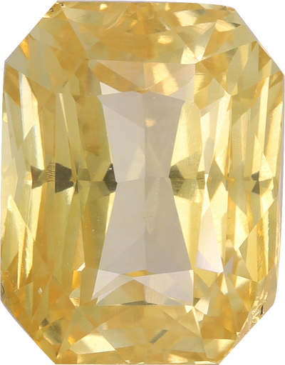 Rectangular cut yellow sapphire, 9.54 by 7.44 mm, shown at actual size