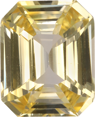 Rectangular cut yellow sapphire, 9.19 by 7.49 mm, shown at actual size