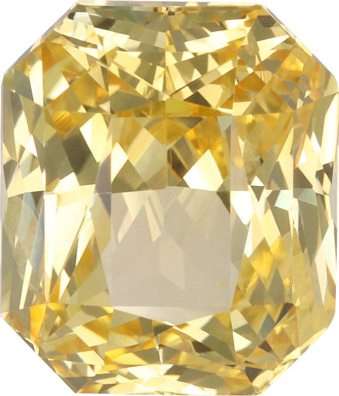 Rectangular cut yellow sapphire, 10.71 by 9.08 mm, shown at actual size