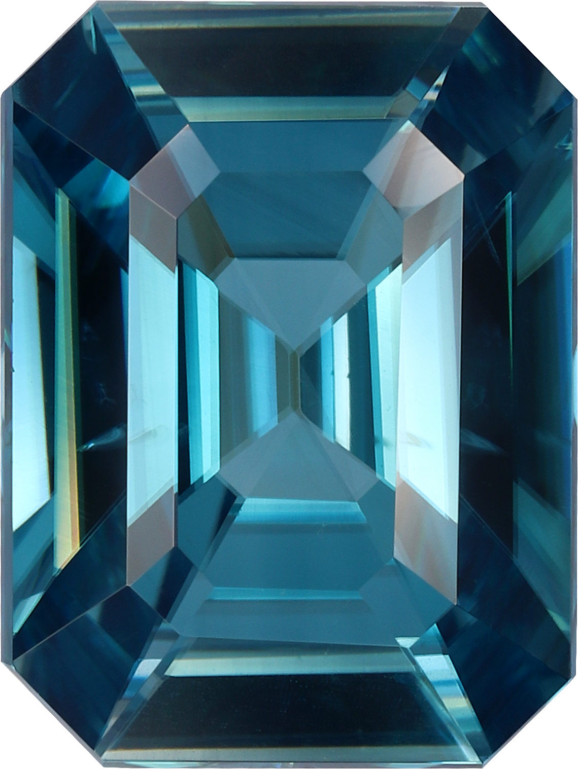 Rectangular cut blue zircon, 12.25 by 9.18 mm, shown at actual size