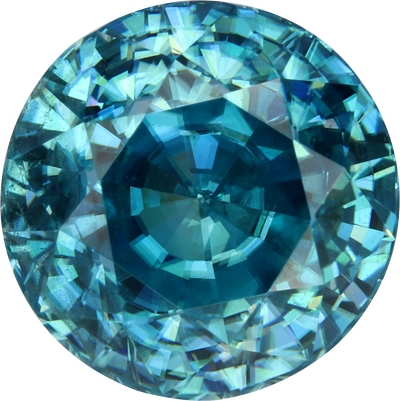 Oval cut blue zircon, 8.5 by 8.44 mm, shown at actual size