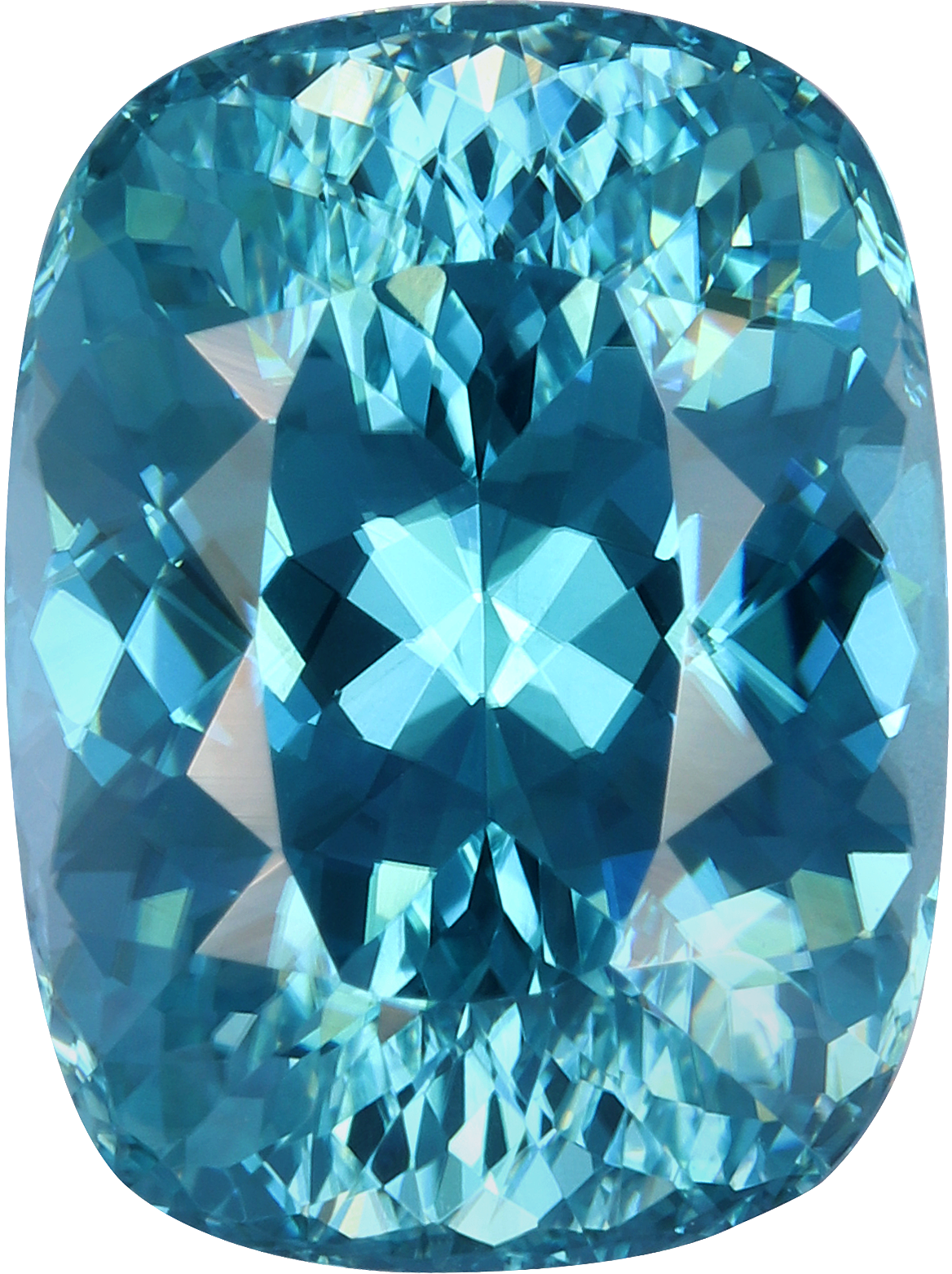 Cushion cut blue zircon, 10.74 by 7.99 mm, shown at actual size