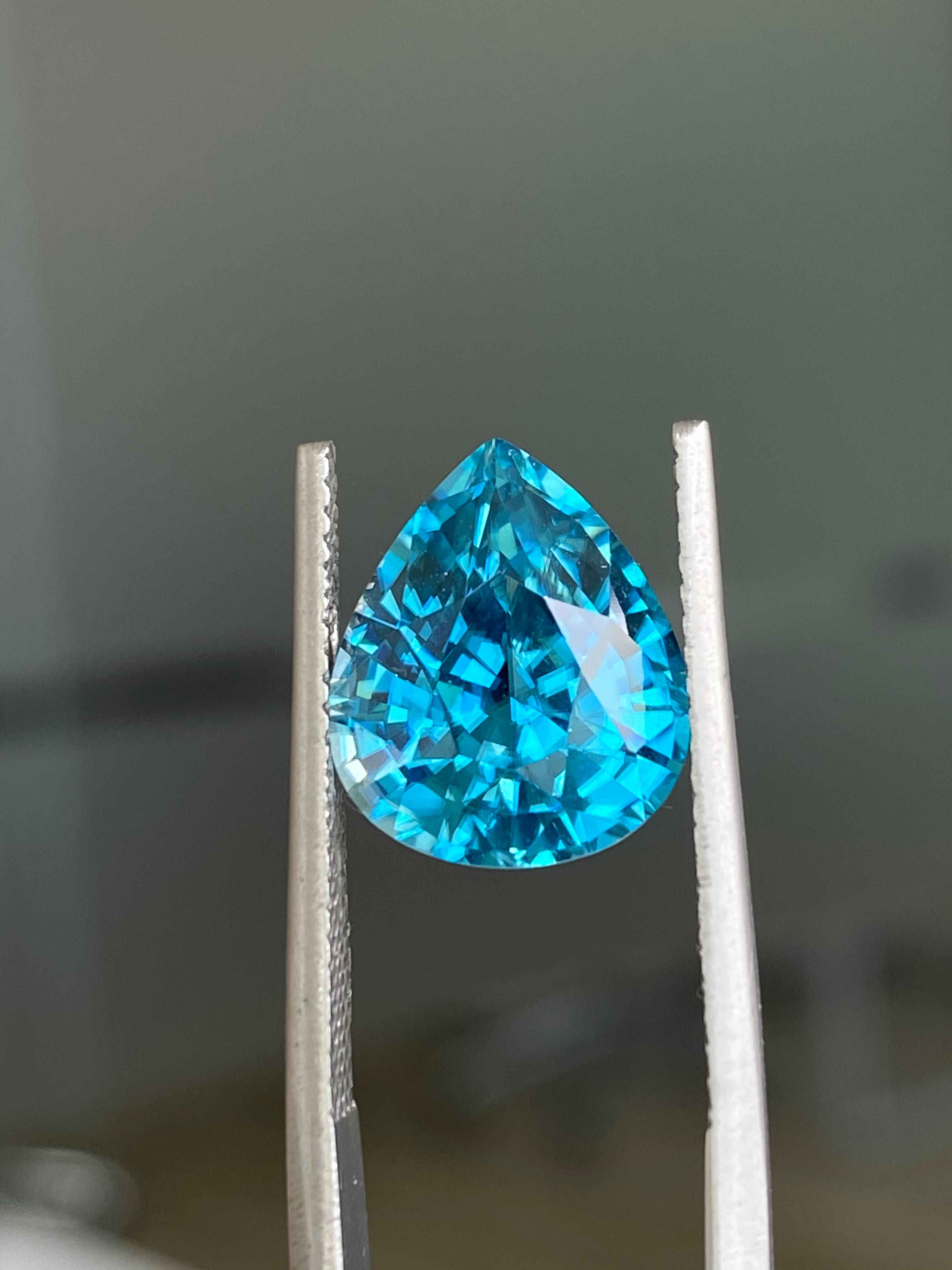 blue blue zircon, 7.58ct pear cut — view 5