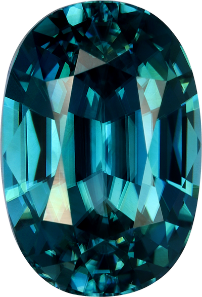 Oval cut blue zircon, 10.51 by 7.17 mm, shown at actual size