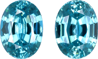 Oval cut blue zircon, 9.87 by 7.25 mm, shown at actual size