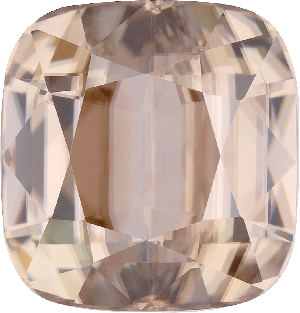 Cushion cut zircon, 13.84 by 13.19 mm, shown at actual size