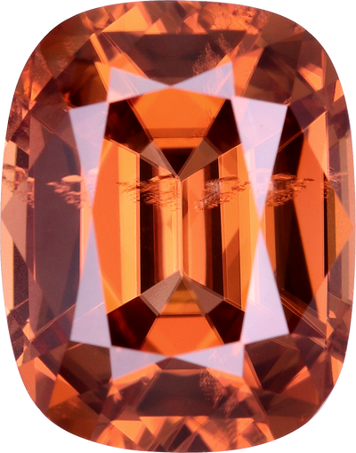 Cushion cut orange zircon, 9.14 by 7.21 mm, shown at actual size