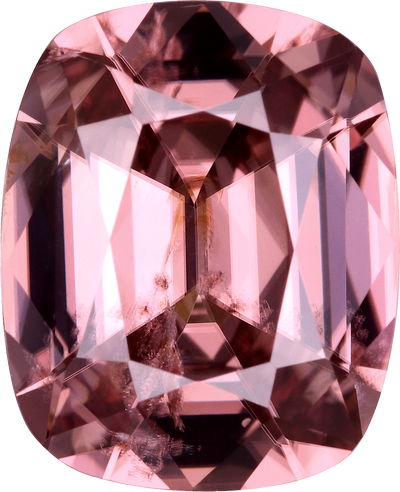 Cushion cut pink zircon, 9.84 by 7.95 mm, shown at actual size